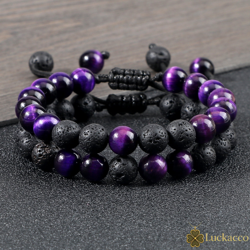 luckacco high quality purple tiger eye lava beads bracelet women natural stone healing buddha adjustable bangles jewelry gift for friend