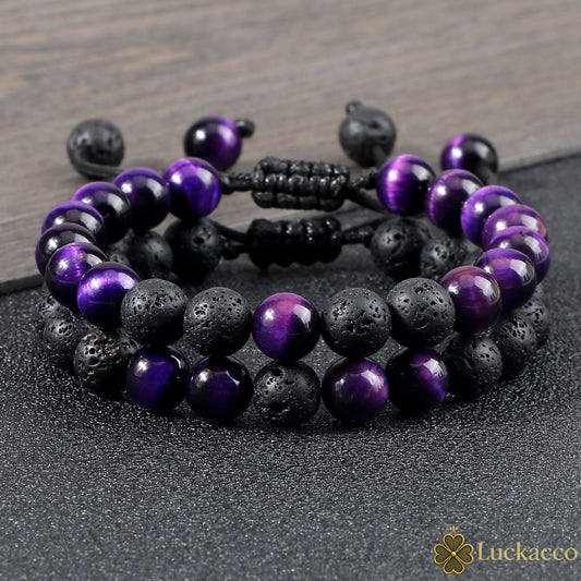 Luckacco High Quality Purple Tiger Eye Lava Beads Bracelet Women Natural Stone Healing Buddha Adjustable Bangles Jewelry Gift for Friend