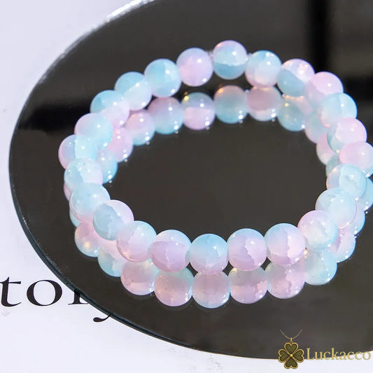 Luckacco Fashion Exquisite Ice Crack Gradient Forest Flower Pattern Beaded Glass Bracelet for Women High Beauty Elastic Bracelet Jewelry