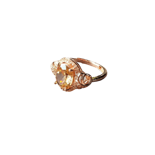 Champagne crystal ring low luxury champagne color diamond ring full diamond plated 18k rose gold proposal ring - proposal ring - Luckacco Jewelry and Watch Store