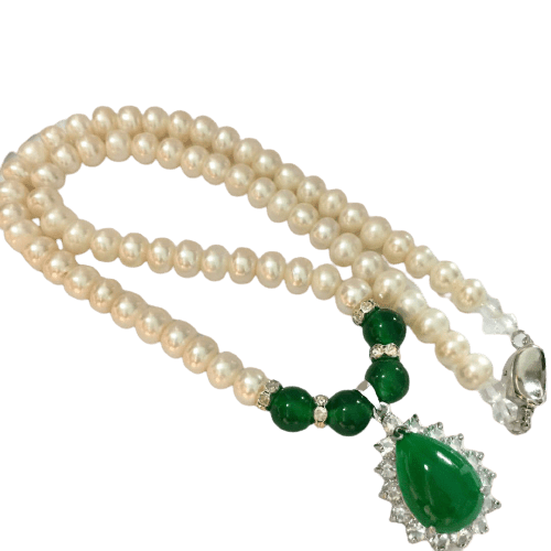 Nature pearl necklace with nature agate pendant - Pearl necklace - Luckacco Jewelry and Watch Store