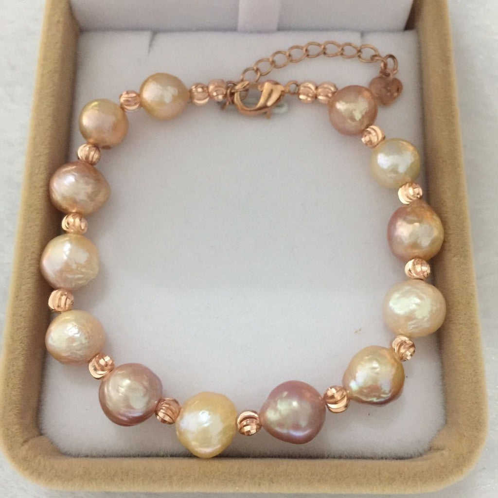 Freshwater pearl 8-10 mm baroque pearl candy Bracelet - Pearl bracelet - Luckacco Jewelry and Watch Store