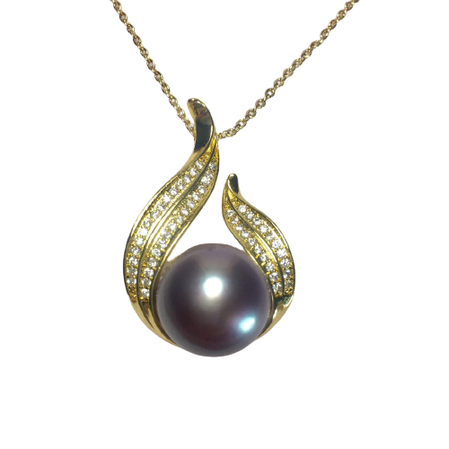 Pearl necklace: Freshwater pearl 10-13mm purple Edison Pearl Pendant + silver plated leaves shape accessories - Pearl necklace - Luckacco Jewelry and Watch Store