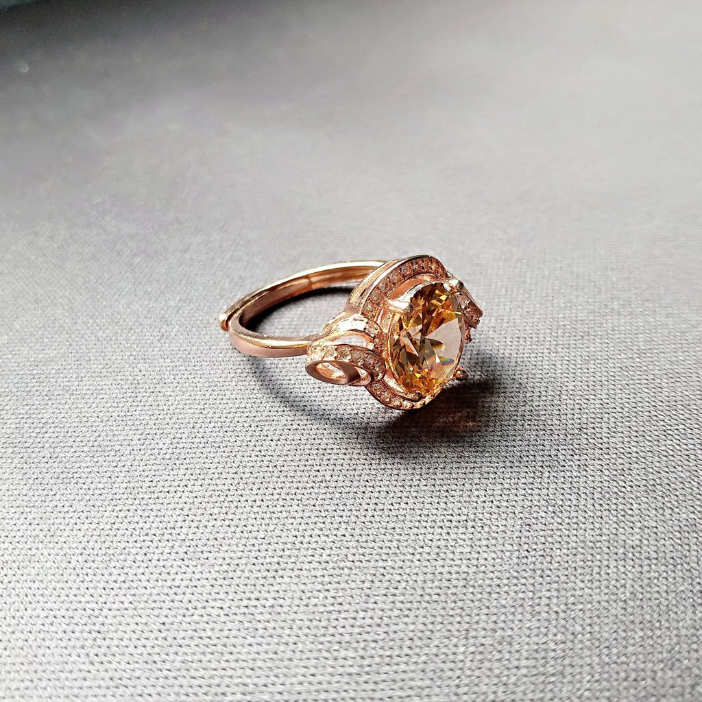 Champagne crystal ring low luxury champagne color diamond ring full diamond plated 18k rose gold proposal ring - proposal ring - Luckacco Jewelry and Watch Store