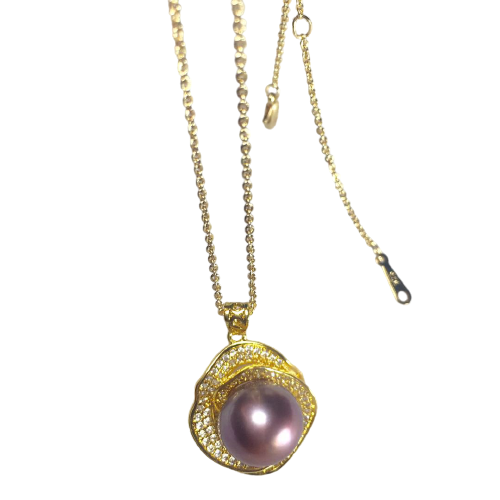 Pearl necklace: Freshwater pearl 10-13mm purple Edison Pearl Pendant + silver plated flower shape accessories - Pearl necklace - Luckacco Jewelry and Watch Store