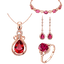 Jewelry set of Tourmaline Pendant Necklace + Pink Crystal Bracelet + Pink Crystal Ring + Ruby Earring