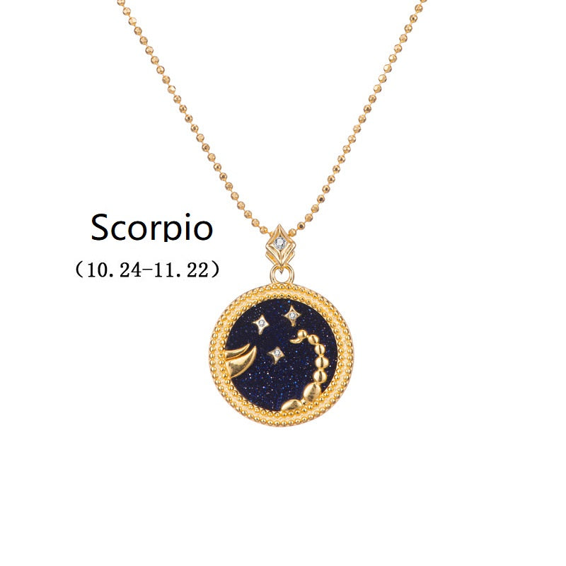 Fashion S925 Sterling Silver female male gold clavicle chain 12 constellation Necklace Shell Pendant Luckacco - silver necklace - Luckacco Jewelry and Watch Store