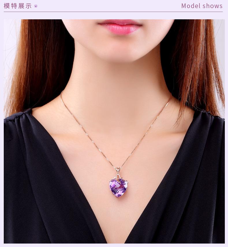 Heart shaped amethyst necklace, bracelet, earrings, ring 4pcs sets loving gift - necklace, bracelet, earrings, ring 4pcs sets - Luckacco Jewelry and Watch Store