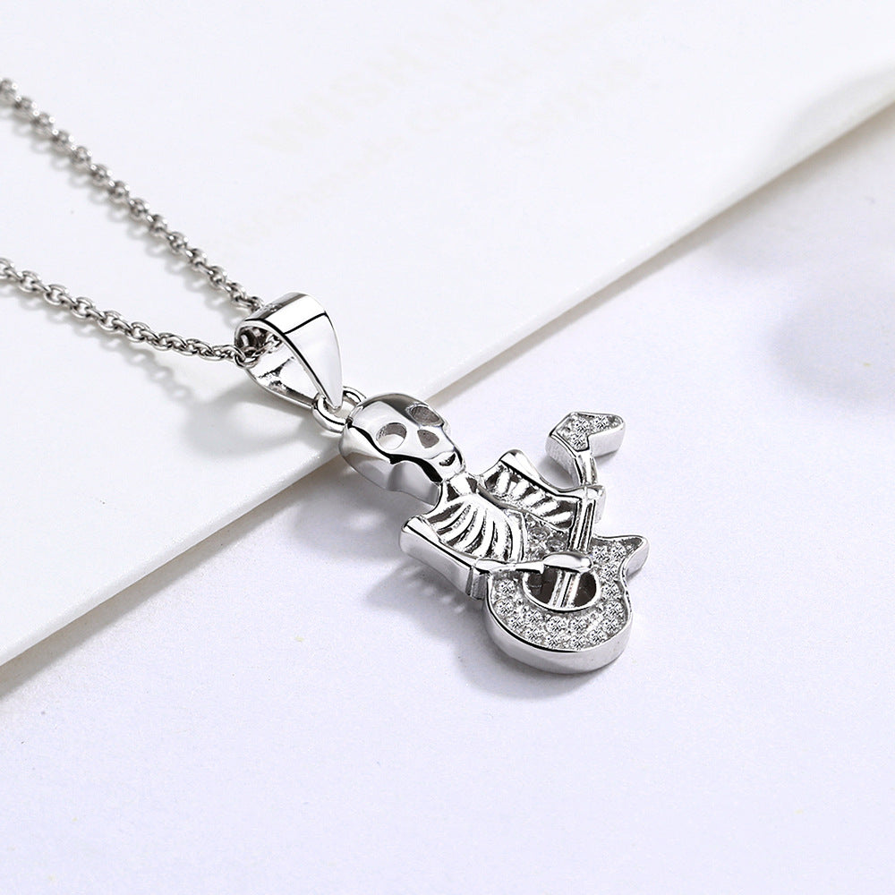S925 Sterling Silver Skull Pendant Punk Hip Hop Style Special-Interest Design Personalized Necklace Halloween Gift - silver necklace - Luckacco Jewelry and Watch Store