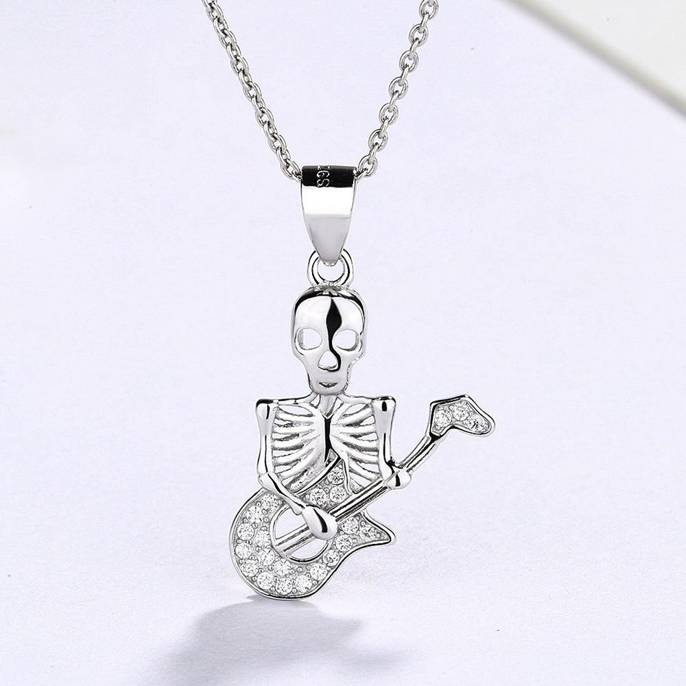 S925 Sterling Silver Skull Pendant Punk Hip Hop Style Special-Interest Design Personalized Necklace Halloween Gift - silver necklace - Luckacco Jewelry and Watch Store