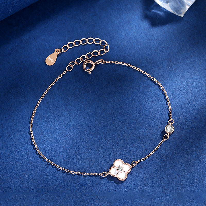 Korean version of small fresh black agate clover bracelet feminine fashion diamond-encrusted lucky grass jewelry -  - Luckacco Jewelry and Watch Store