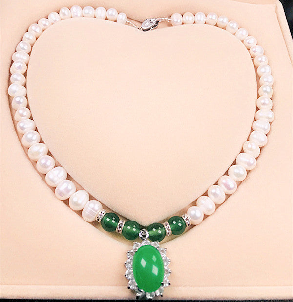Freshwater pearl necklace collarbone chain pearl with nature agate pendant accessories Mother's Day gift to mother -  - Luckacco Jewelry and Watch Store