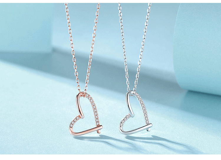 Luckacco Fashion heart shape Platinum, golden and rose golden color  S925 sterling silver necklace girl's silver Necklace - Fashion necklace - Luckacco Jewelry and Watch Store