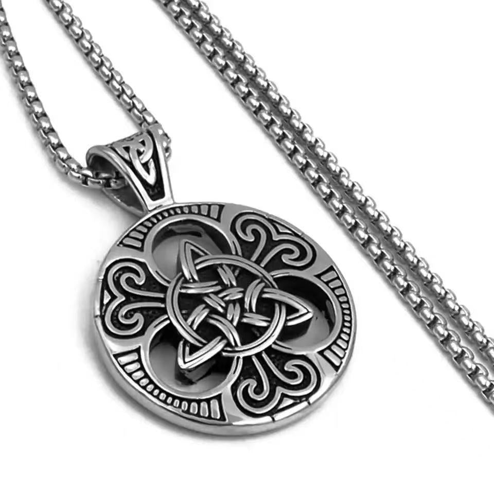 Retro Punk Irish Truelove Knot Titanium Steel Pendant Viking Triangle Stainless Steel Necklace -  - Luckacco Jewelry and Watch Store
