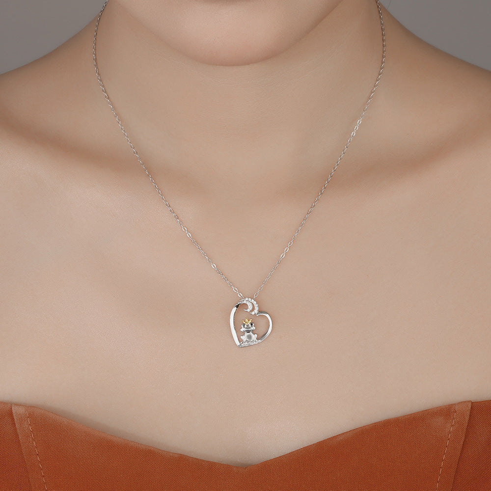 S925 Sterling Silver Cute Sweet Frog Heart Necklace Niche Design - silver necklace - Luckacco Jewelry and Watch Store